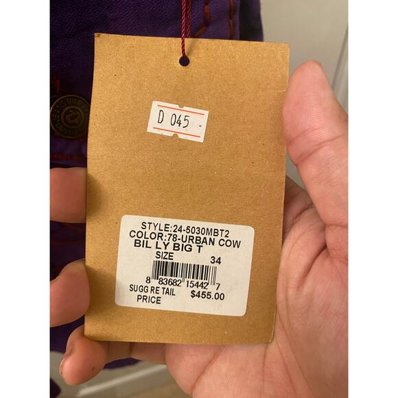 True Religion Urban Cow Billy Purple Wash Distressed Denim Jean Shorts Sz 34 - Picture 6 of 8